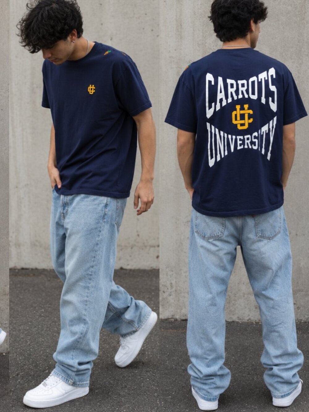 Carrots by Anwar Carrots University T-Shirt Navy Blue Size L Streetwear Logo Tee